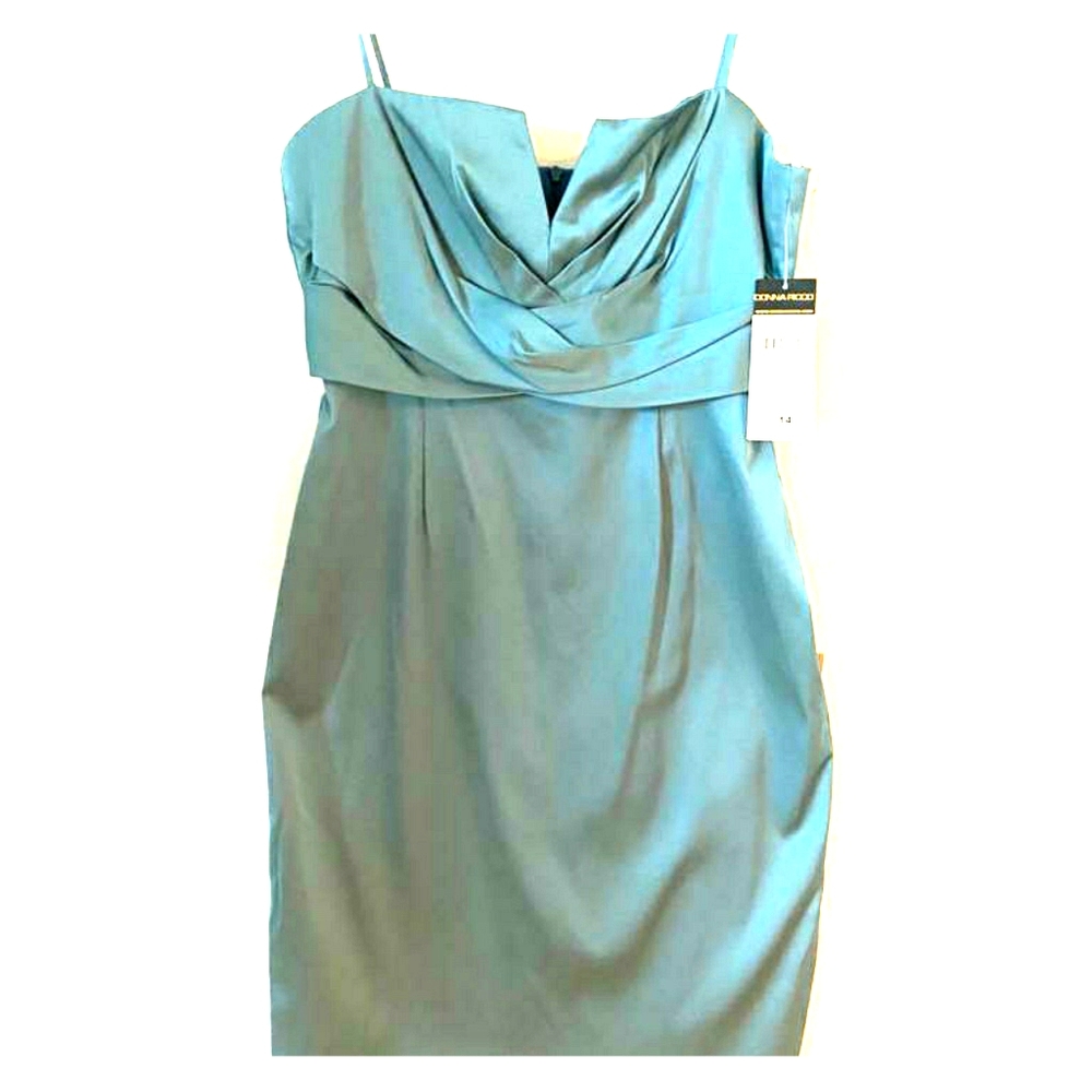 Donna Ricco Teal blue satin cocktail dress